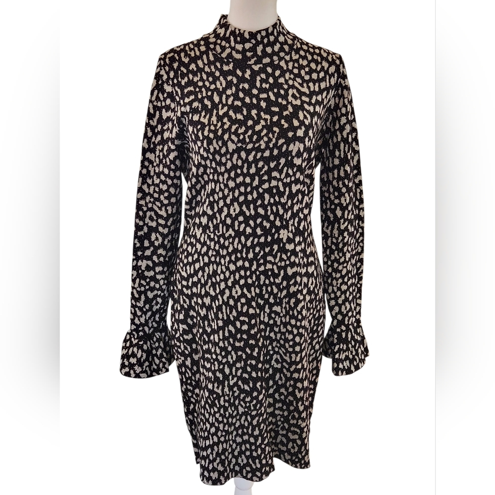 MICHAEL Michael Kors Black and Silver Metallic Leopard Print Pullover Midi Dress